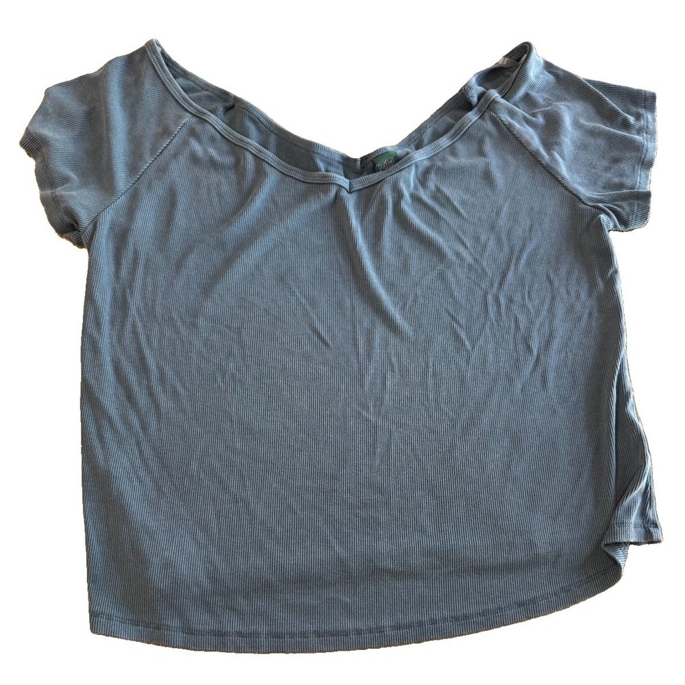Wild Fable Womens XXL Blue Ribbed Short Sleeve Top Wide Neck Rayon Stretch